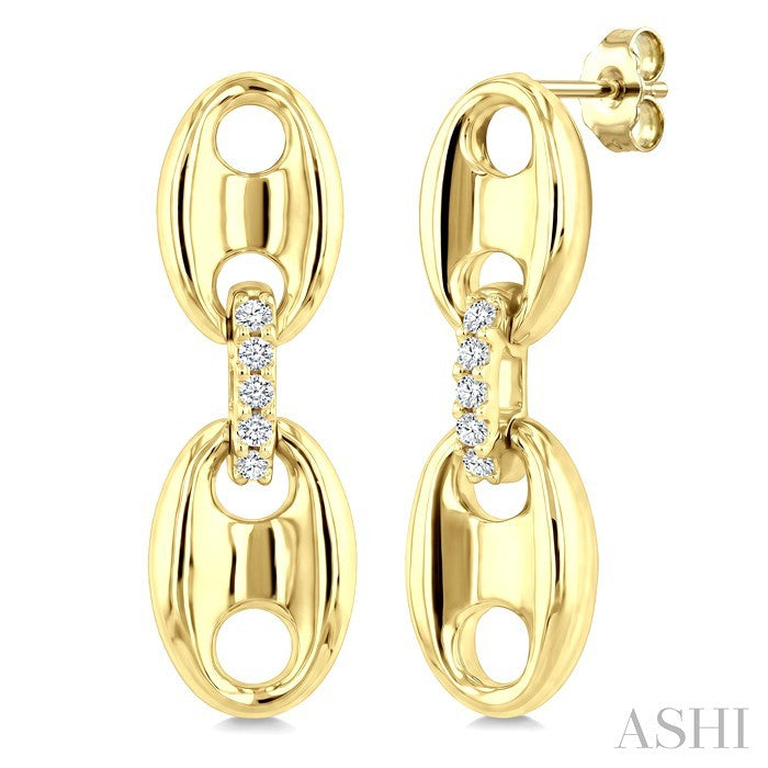 1/5 Ctw Round Cut Diamond Aeris Gold Semi Solid Mariner Link Fashion Earrings in 14K Yellow Gold
