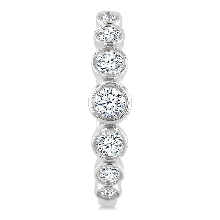 1 1/10 Ctw Graduated Bezel Set Round Cut Diamond Fashion Hoop Earrings in 14K White Gold