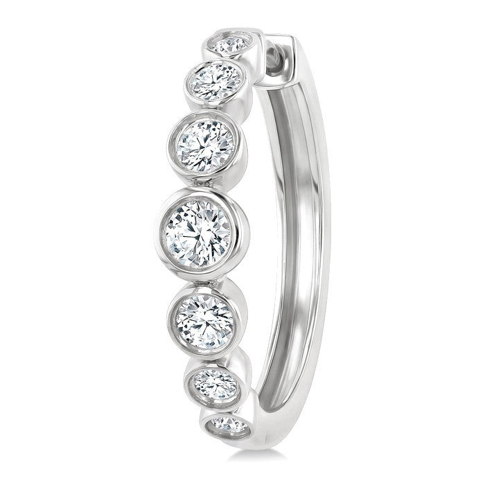 1 1/10 Ctw Graduated Bezel Set Round Cut Diamond Fashion Hoop Earrings in 14K White Gold