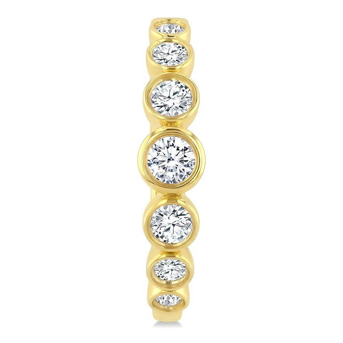 1 1/10 Ctw Graduated Bezel Set Round Cut Diamond Fashion Hoop Earrings in 14K Yellow Gold