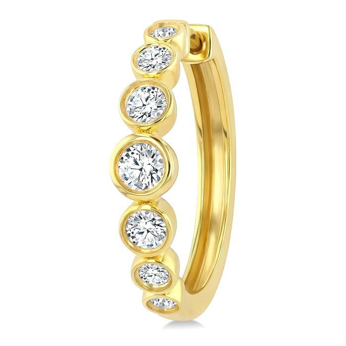 1 1/10 Ctw Graduated Bezel Set Round Cut Diamond Fashion Hoop Earrings in 14K Yellow Gold