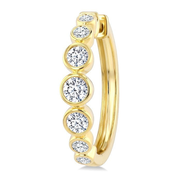 3/4 Ctw Bezel Set Round Cut Diamond Graduated Fashion Hoop Earrings in 14K Yellow Gold