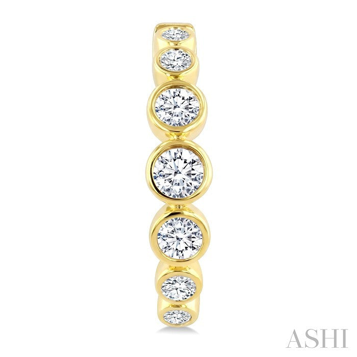 3/4 Ctw Bezel Set Round Cut Diamond Graduated Fashion Hoop Earrings in 14K Yellow Gold