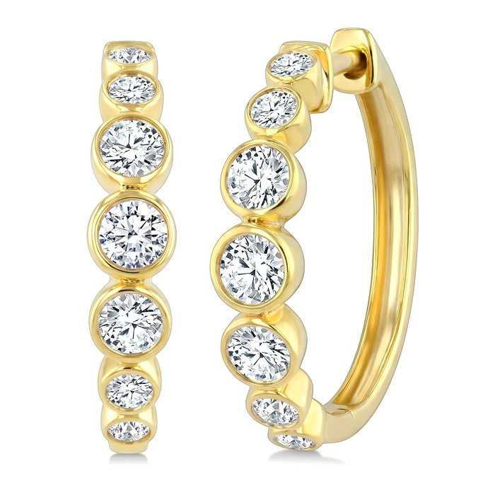 1/2 Ctw Graduated Bezel Set Round Cut Diamond Fashion Hoop Earrings in 14K Yellow Gold