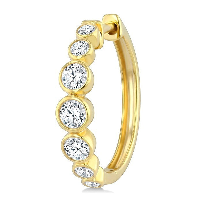 1/2 Ctw Graduated Bezel Set Round Cut Diamond Fashion Hoop Earrings in 14K Yellow Gold