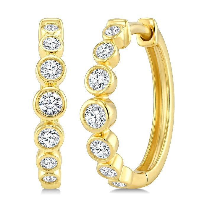 1/4 Ctw Graduated Bezel Set Round Cut Diamond Fashion Hoop Earrings in 14K Yellow Gold