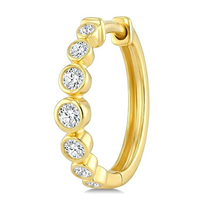 1/4 Ctw Graduated Bezel Set Round Cut Diamond Fashion Hoop Earrings in 14K Yellow Gold