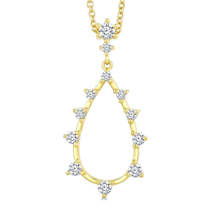 1/3 Ctw Round Cut Diamond Drop Floating Pendant With Chain in 14K Yellow Gold