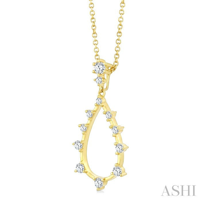 1/3 Ctw Round Cut Diamond Drop Floating Pendant With Chain in 14K Yellow Gold