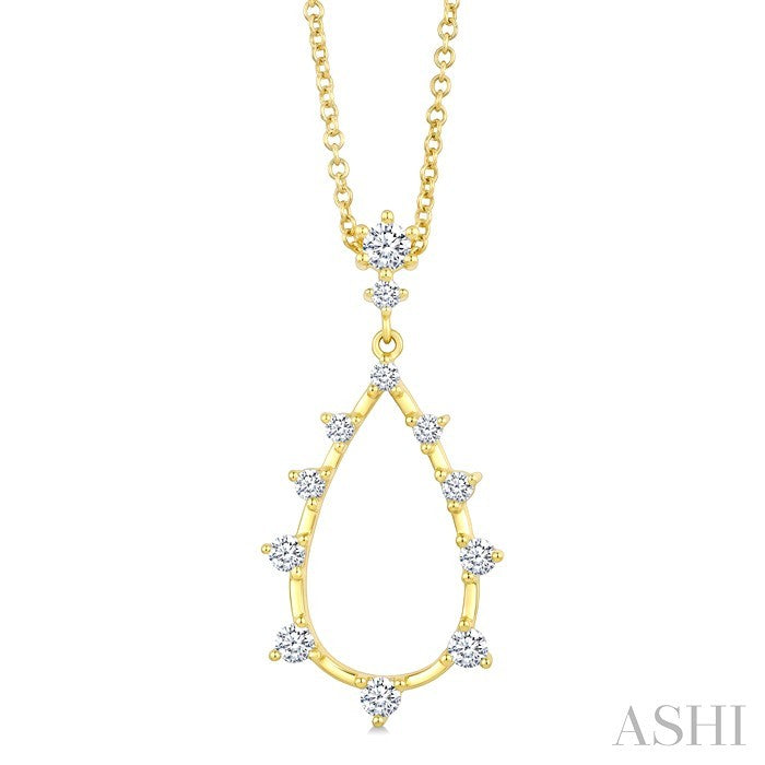 1/3 Ctw Round Cut Diamond Drop Floating Pendant With Chain in 14K Yellow Gold