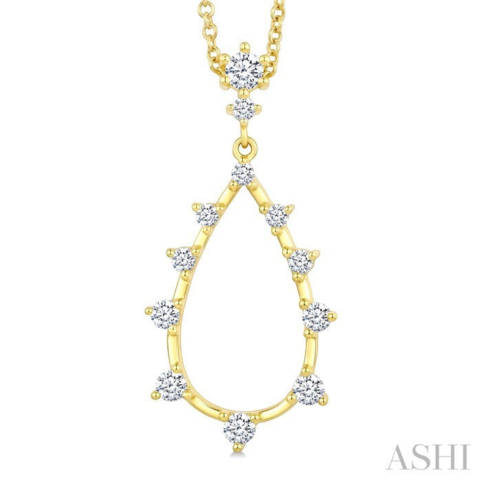 1/3 Ctw Round Cut Diamond Drop Floating Pendant With Chain in 14K Yellow Gold