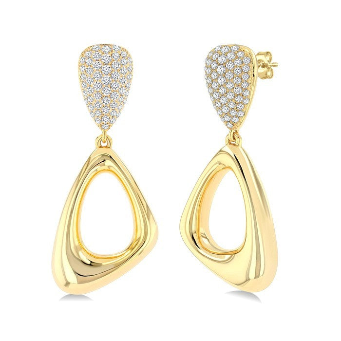 1 1/6 Ctw Dangler Inverted Pear Shape Round Cut Diamond Aeris Gold Fashion Earrings in 14K Yellow Gold