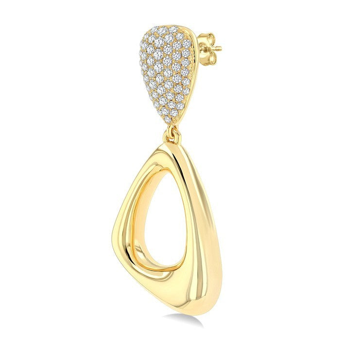 1 1/6 Ctw Dangler Inverted Pear Shape Round Cut Diamond Aeris Gold Fashion Earrings in 14K Yellow Gold