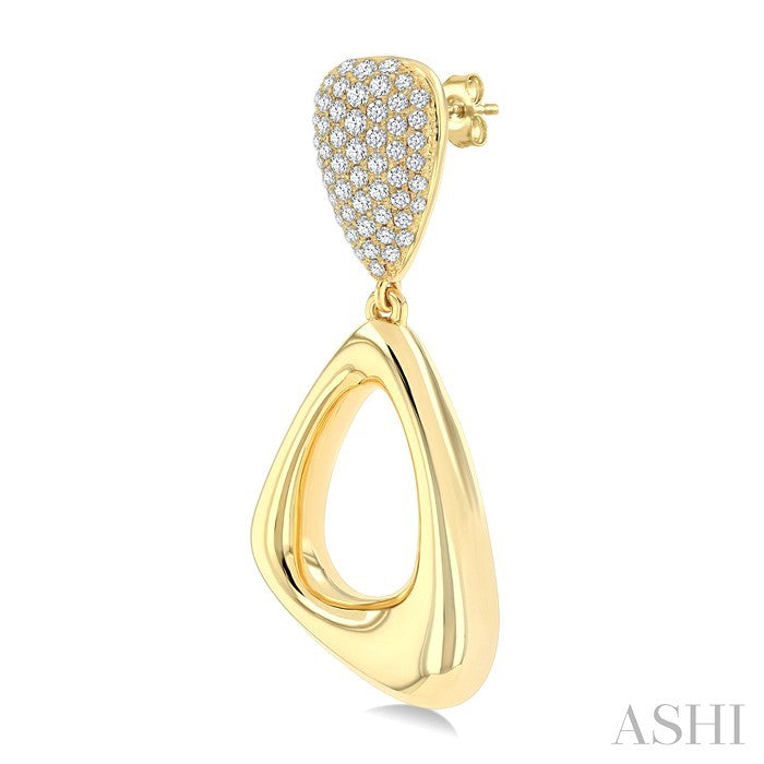 1 1/6 Ctw Dangler Inverted Pear Shape Round Cut Diamond Aeris Gold Fashion Earrings in 14K Yellow Gold