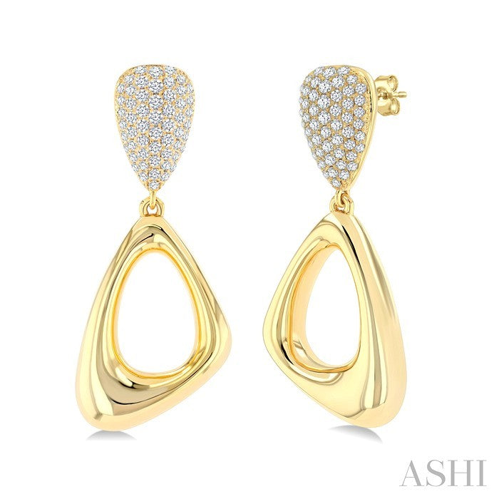 1 1/6 Ctw Dangler Inverted Pear Shape Round Cut Diamond Aeris Gold Fashion Earrings in 14K Yellow Gold