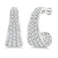 1 1/2 Ctw Wide Base Pave Set Round Cut Diamond Fashion Half Hoop Earrings in 14K White Gold