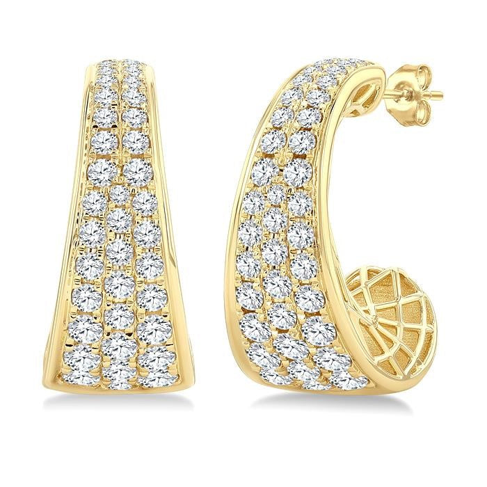1 1/2 Ctw Wide Base Pave Set Round Cut Diamond Fashion Half Hoop Earrings in 14K Yellow Gold