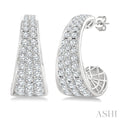 1 1/2 Ctw Wide Base Pave Set Round Cut Diamond Fashion Half Hoop Earrings in 14K White Gold