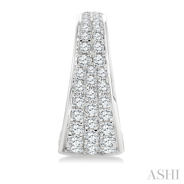 1 1/2 Ctw Wide Base Pave Set Round Cut Diamond Fashion Half Hoop Earrings in 14K White Gold