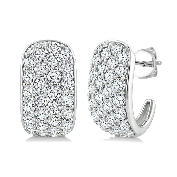 2 3/4 Ctw 4 Row Round Cut Diamond Fashion Half Hoop Earrings in 14K White Gold