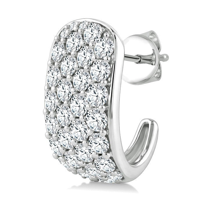 2 3/4 Ctw 4 Row Round Cut Diamond Fashion Half Hoop Earrings in 14K White Gold