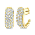 2 Ctw Triple Row Round Cut Diamond Fashion Half Hoop Earrings in 14K Yellow Gold