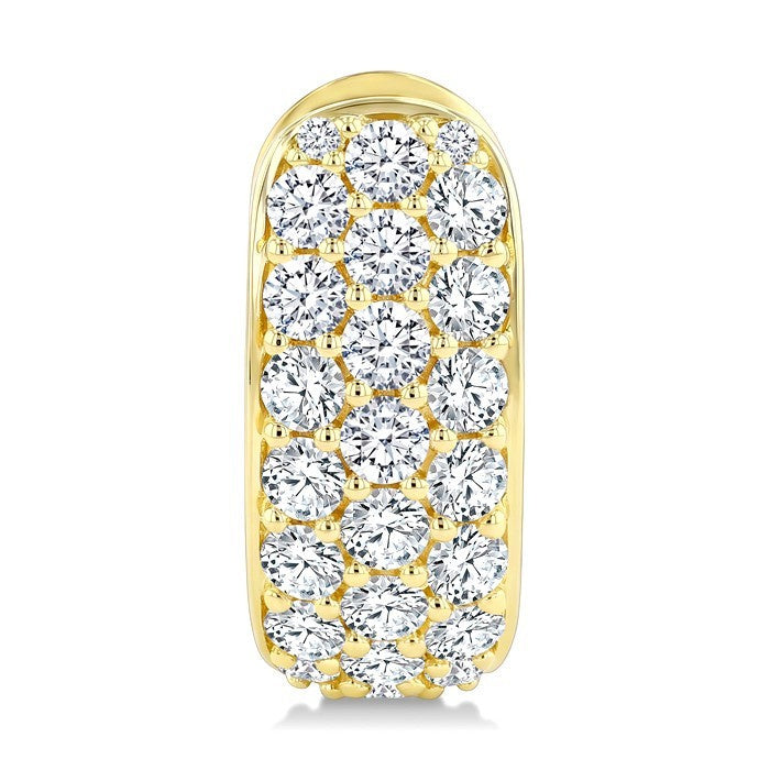 2 Ctw Triple Row Round Cut Diamond Fashion Half Hoop Earrings in 14K Yellow Gold
