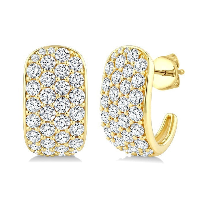 2 3/4 Ctw 4 Row Round Cut Diamond Fashion Half Hoop Earrings in 14K Yellow Gold