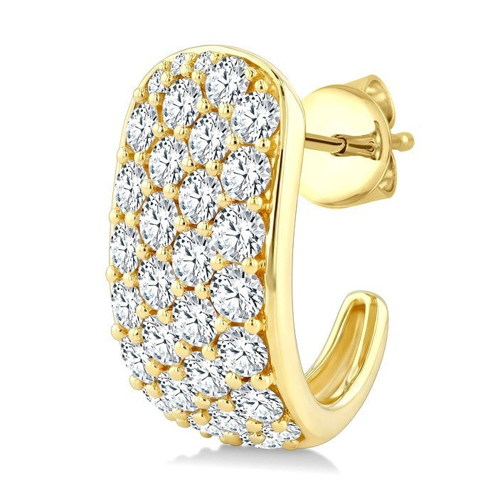 2 3/4 Ctw 4 Row Round Cut Diamond Fashion Half Hoop Earrings in 14K Yellow Gold