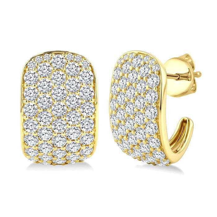 3 1/2 Ctw Five-Row Pave set Round Cut Diamond Fashion Half Hoop Earrings in 14K Yellow Gold
