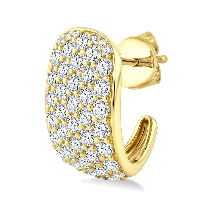 3 1/2 Ctw Five-Row Pave set Round Cut Diamond Fashion Half Hoop Earrings in 14K Yellow Gold