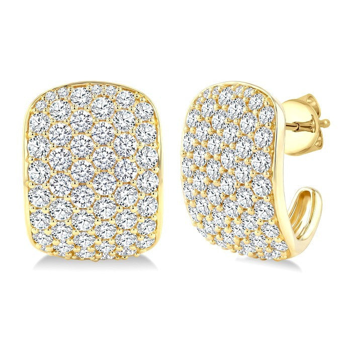 4 Ctw 6 Row Round Cut Diamond Fashion Half Hoop Earrings in 14K Yellow Gold