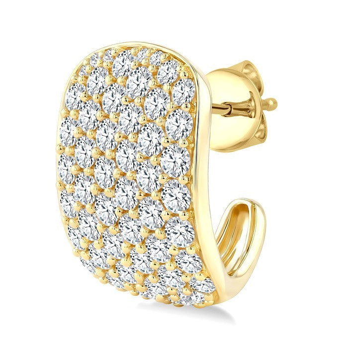 4 Ctw 6 Row Round Cut Diamond Fashion Half Hoop Earrings in 14K Yellow Gold