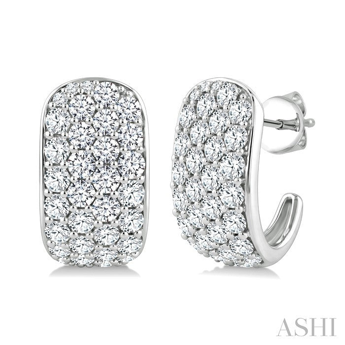 2 3/4 Ctw 4 Row Round Cut Diamond Fashion Half Hoop Earrings in 14K White Gold