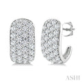 2 3/4 Ctw 4 Row Round Cut Diamond Fashion Half Hoop Earrings in 14K White Gold