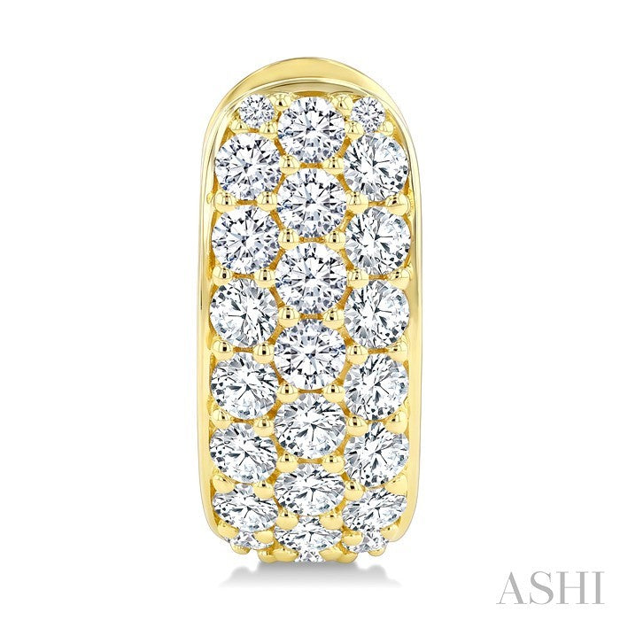 2 Ctw Triple Row Round Cut Diamond Fashion Half Hoop Earrings in 14K Yellow Gold
