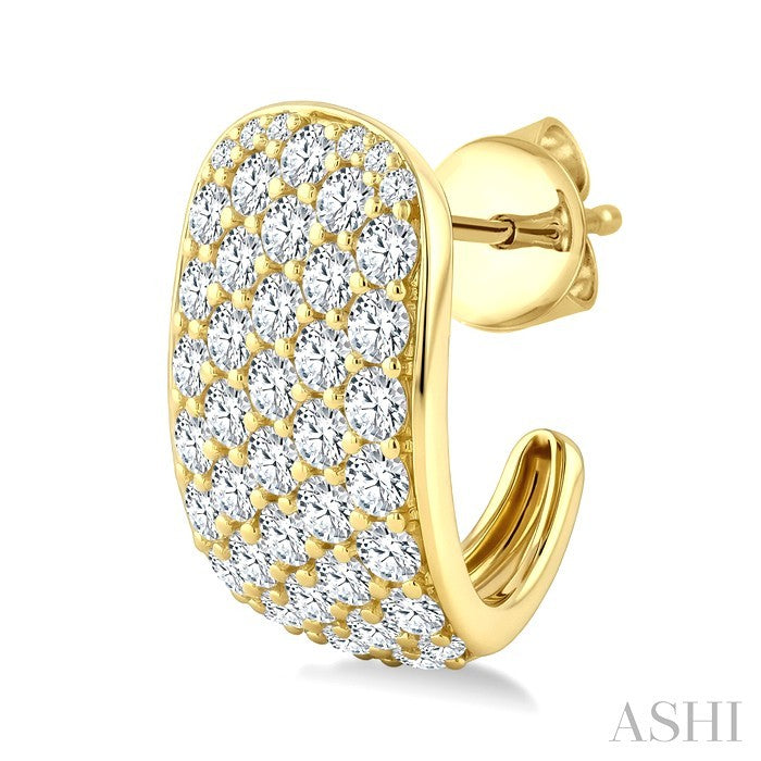 3 1/2 Ctw Five-Row Pave set Round Cut Diamond Fashion Half Hoop Earrings in 14K Yellow Gold