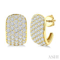 3 1/2 Ctw Five-Row Pave set Round Cut Diamond Fashion Half Hoop Earrings in 14K Yellow Gold