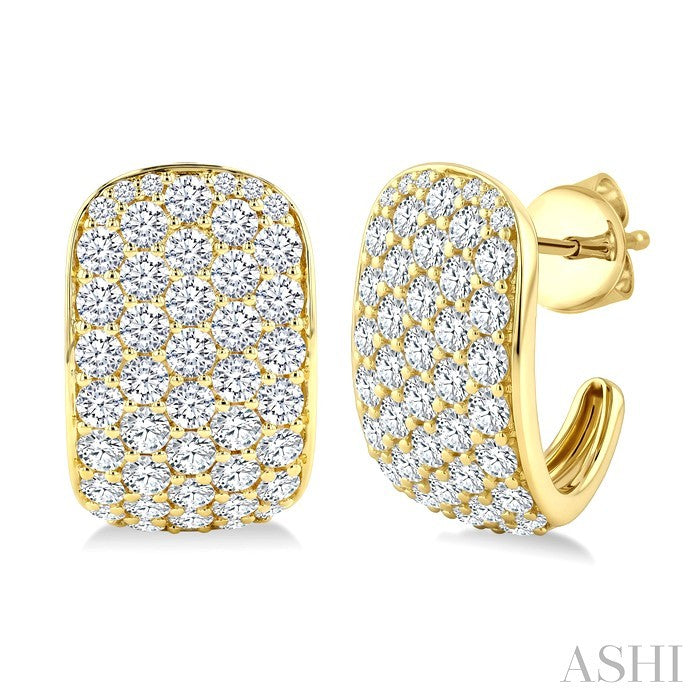 3 1/2 Ctw Five-Row Pave set Round Cut Diamond Fashion Half Hoop Earrings in 14K Yellow Gold