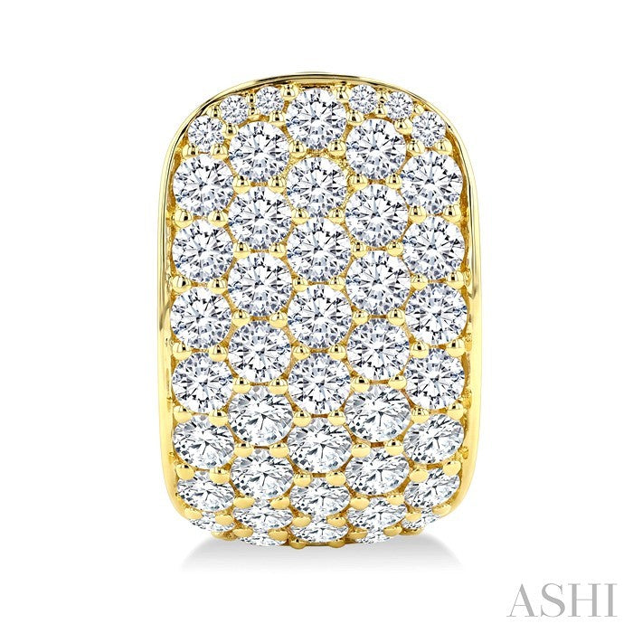 3 1/2 Ctw Five-Row Pave set Round Cut Diamond Fashion Half Hoop Earrings in 14K Yellow Gold