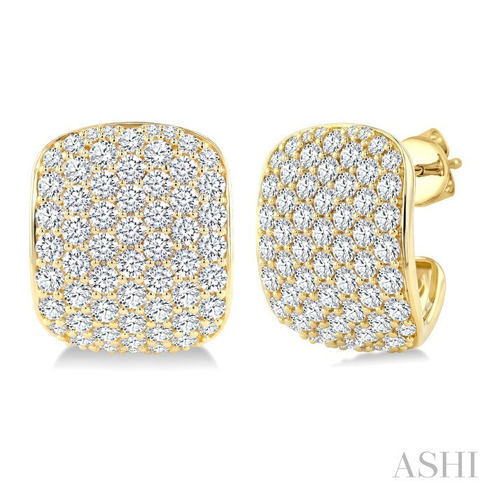 4 3/4 Ctw 7 Row Round Cut Diamond Fashion Half Hoop Earrings in 14K Yellow Gold