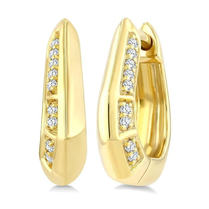 1/10 Ctw Round Cut Diamond Semi Solid Fashion Hoop Earrings in 10K Yellow Gold