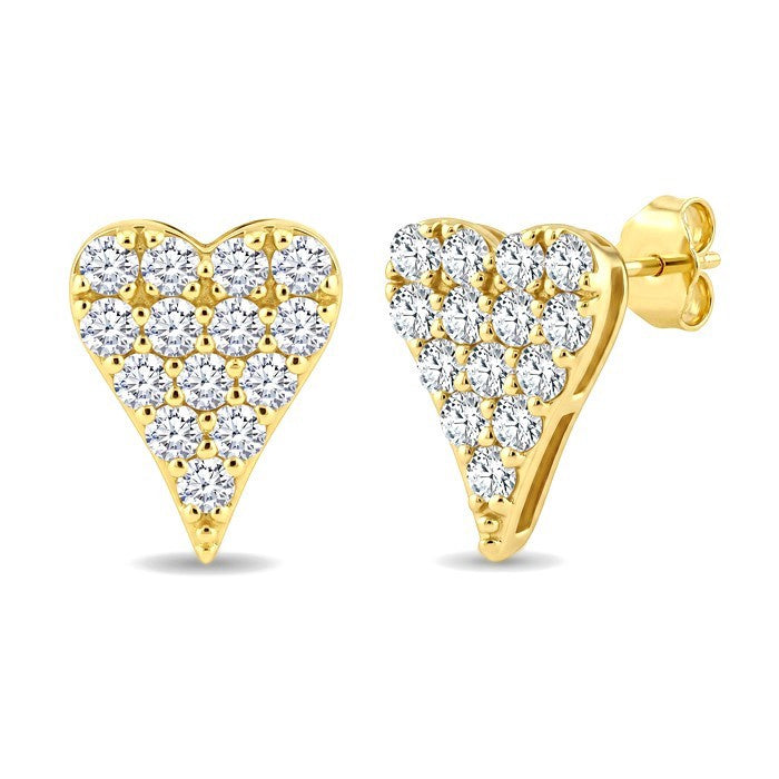 1/2 Ctw Round Cut Diamond Heart Fashion Stud Earrings in 10K Yellow Gold