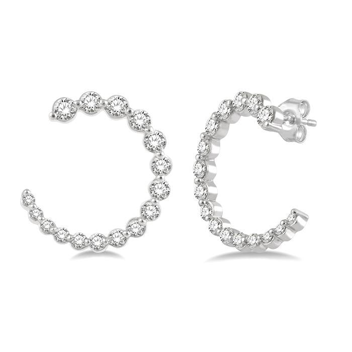 Graduated Diamond Half Hoop Earrings