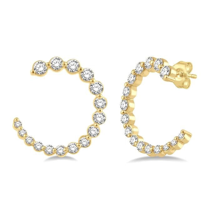 3/4 Ctw Graduated Round Cut Diamond Open Hoop Earrings in 14K Yellow Gold
