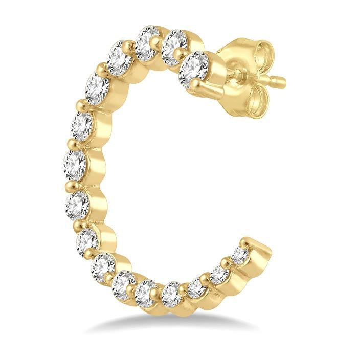 3/4 Ctw Graduated Round Cut Diamond Open Hoop Earrings in 14K Yellow Gold