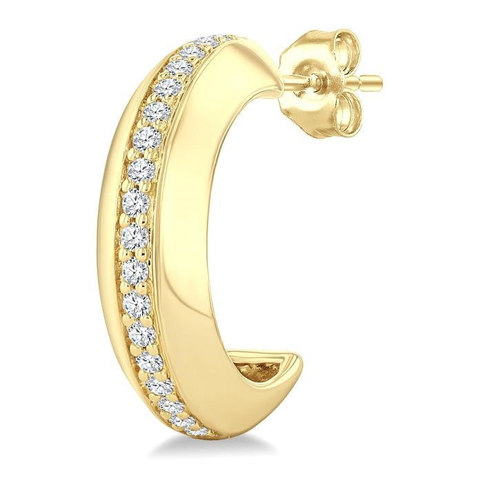 1/6 Ctw Round Cut Golden Glow Diamond Bold Fashion Half Hoop Earrings in 10K Yellow Gold