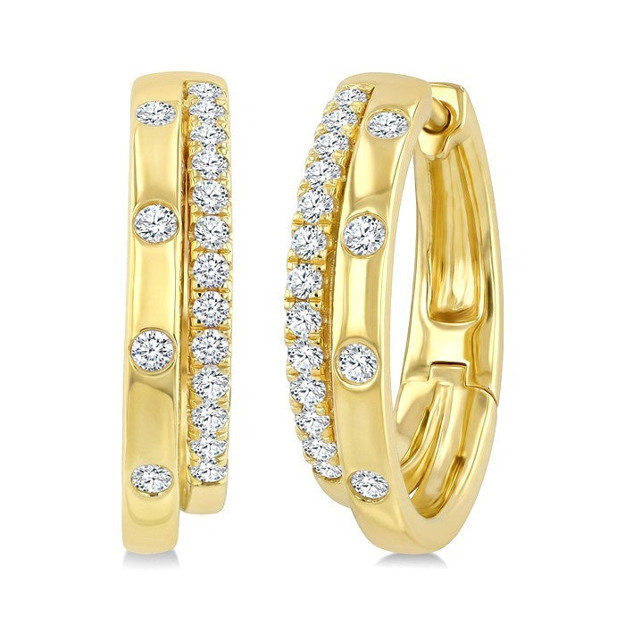 1/3 Ctw Round Cut Diamond Hoop Earrings in 14K Yellow Gold