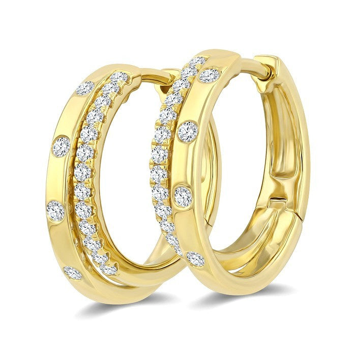 1/3 Ctw Round Cut Diamond Hoop Earrings in 14K Yellow Gold