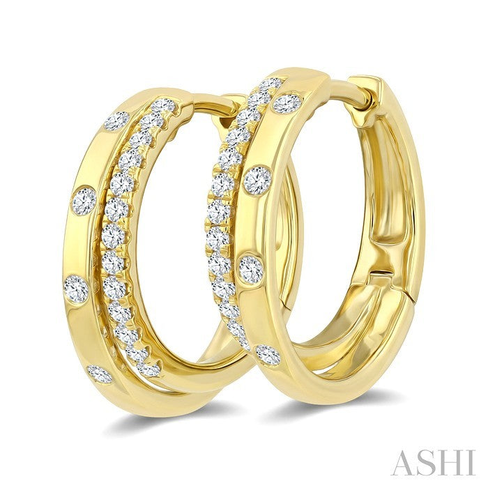 1/3 Ctw Round Cut Diamond Hoop Earrings in 14K Yellow Gold